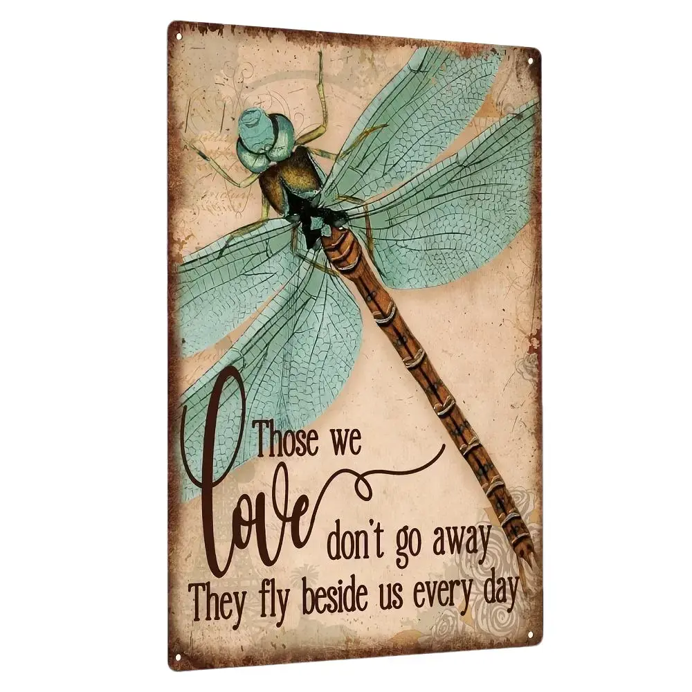 1pc Decor Dragonfly Metal Wall Art Sign - Vintage "Those We Love Don't Go Away" Memorial Plaque with Dragonfly, Metal Tin Sign Suitable for Home, Living Room, Office, Classroom - Sympathy Gift, Remembrance Decor