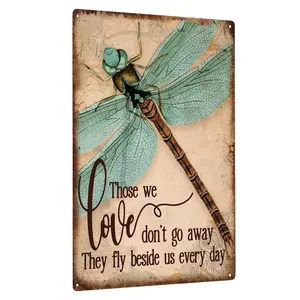 1pc Decor Dragonfly Metal Wall Art Sign - Vintage "Those We Love Don't Go Away" Memorial Plaque with Dragonfly, Metal Tin Sign Suitable for Home, Living Room, Office, Classroom - Sympathy Gift, Remembrance Decor