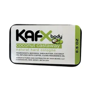 KA FX Body Coconut Castaway Natural Hard Cologne Unisex with Beeswax & Shea Butter Alcohol-Free 0.5 oz Tin Long Lasting Fragrance Solid Form - Manufactured