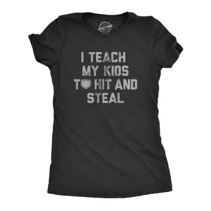 Womens I Teach My Kids to Hit and Steal T Shirt Funny Baseball Lovers Coaching Joke Tee for Ladies Funny Womens T Shirts Cute Vintage Fashion Casual Ladies T-Shirt Gift Sarcastic Tops for Women Funny Baseball Black