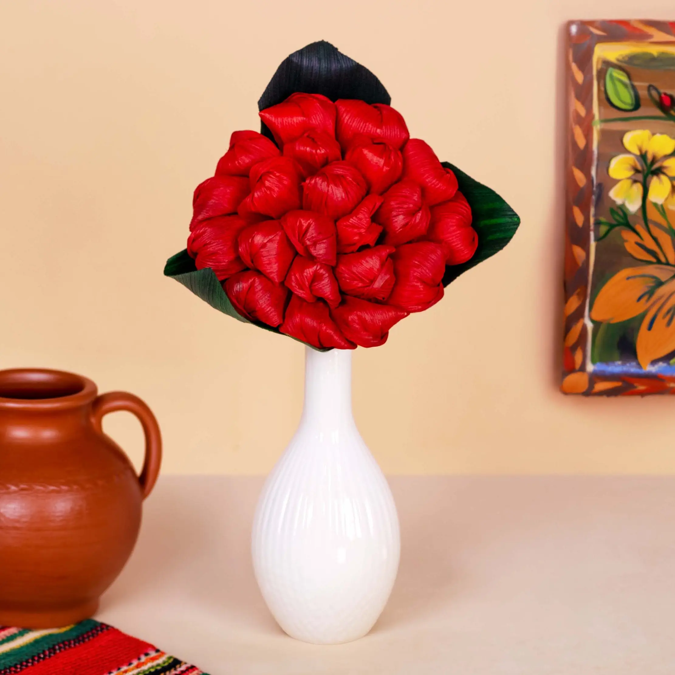 Traditional Totomoxtle Cornhusk Button Flower Decorations - Colorful, Eco-Friendly Home Decor Ornaments for Vase Display, Day of the Dead Altar Decor