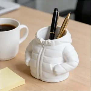 Creative 3D Printed Down Jacket Pen Holder, Multi-Purpose Desktop Organizer, Desk Tidy, Pencil Storage Box for Stationery, Makeup Brushes, Office Decor