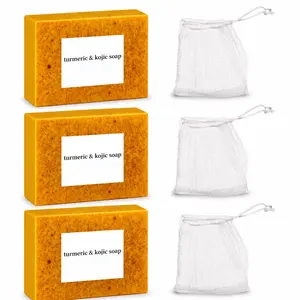 Lemon Turmeric Kojic Brightening Soap Bar - Natural Handmade Multi-Pack Cleanser, Deep Cleansing for Face & Body, All Skin Types