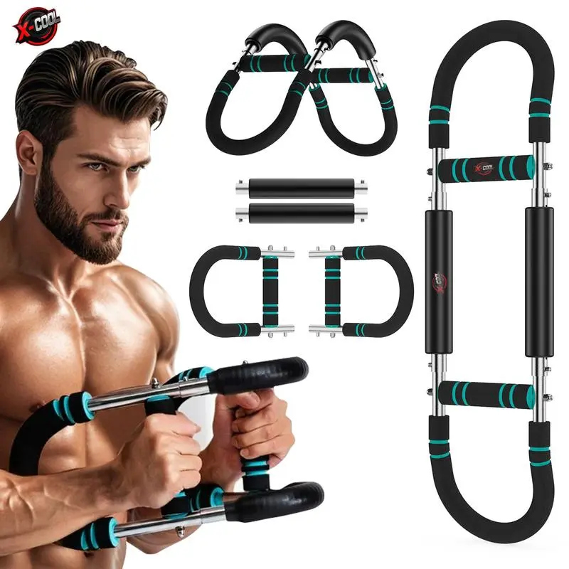 X-COOL Arm Trainer for Men - Full Upper Body Fitness Equipment with High Strength Metal Spring & Anti-Slip Foam Handles - Portable & Detachable Home Gym Workout Bar for Chest, Arms, Biceps, Abs, Shoulders, and Back Exercises arm workout equipment