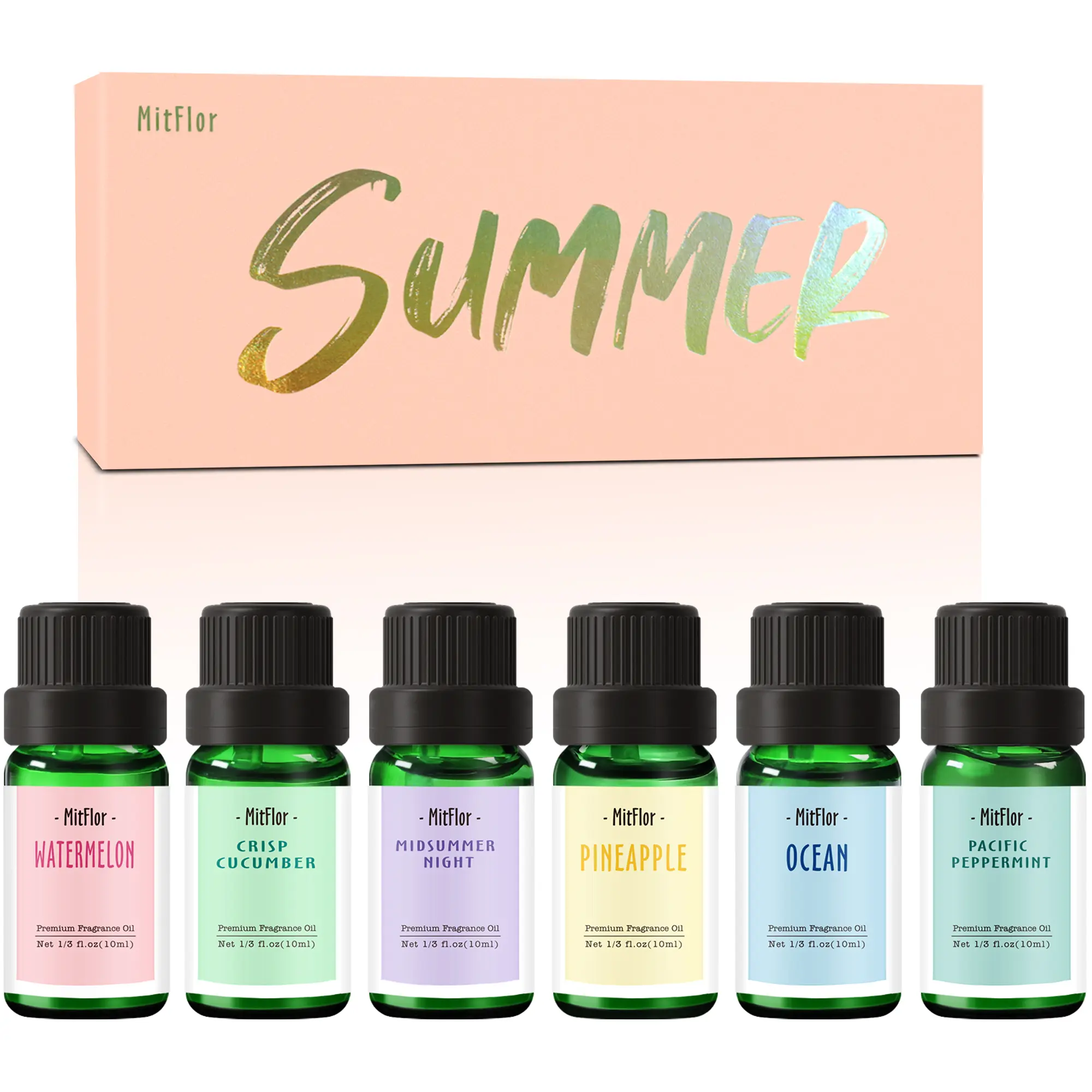 Summer Essential Oils for Diffusers for Home, MitFlor Fragrance Oils, Soap & Candle Making Scents, 6x10ml Aromatherapy Perfume Oil Gift Set Scented Freshener