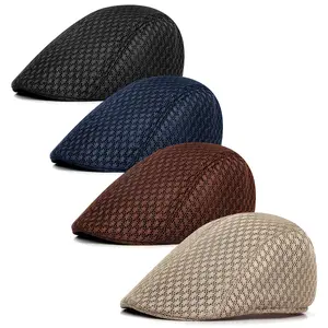 2 Pack Men's Breathable Mesh Beret, UPF50+ Sun Protection Newsboy Flat Cap, Lightweight Polyester Hollow Grid Hat, Casual Daily Outdoor Travel Street Fashion Headwear, Head Circumference 56-58cm
