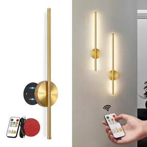 2P Rechargeable Wall Lamp, Modern Gold Remote-Controlled Dimmable Home Decor Wall Light, Decorative Wall Light, Magnetic Wireless Installation, Indoor Lighting, Suitable for Living Rooms, Bedrooms, Bedside Areas, Corridors and Stairs Wall Light