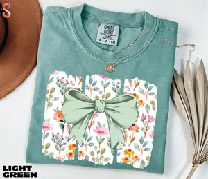 Comfort Colors Coquette Bow Shirt, Wildflowers Boho Flowers Tee, Cute Botanical Floral Bow Shirt, Trendy Gift for Her
