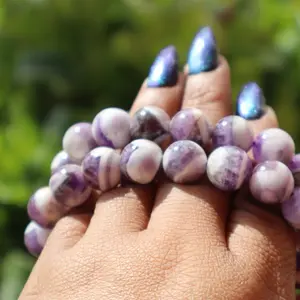 Dream Amethyst Bracelet - Chevron Amethyst Crystal Bead Bracelet for Calming & Protection Spiritual Healing Jewelry Crown Chakra Balance