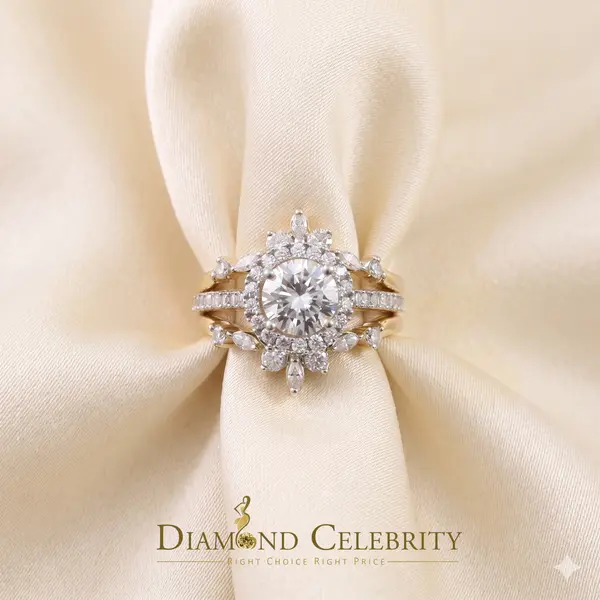 DiamondCelebritees 925 Yellow Silver Solitaire Enhancer Guard Wrap Ring Insert 1.66ct Moissanite S7