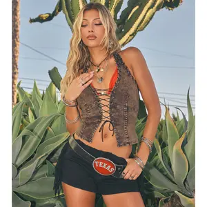 Desert Daze Lace Up Denim Halter Top