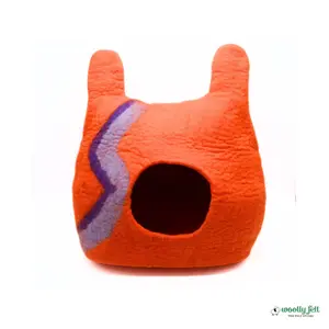 Orange Ember Felt Cat Cave- Felt Cat Cave - Soft & Cozy Nap Cocoon - Non-toxic, Non-Allergic, Premium Wool Cave - Gift