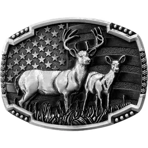 Western Belt Buckles for Men Cowboy American Patriotic Deer Belt Buckle