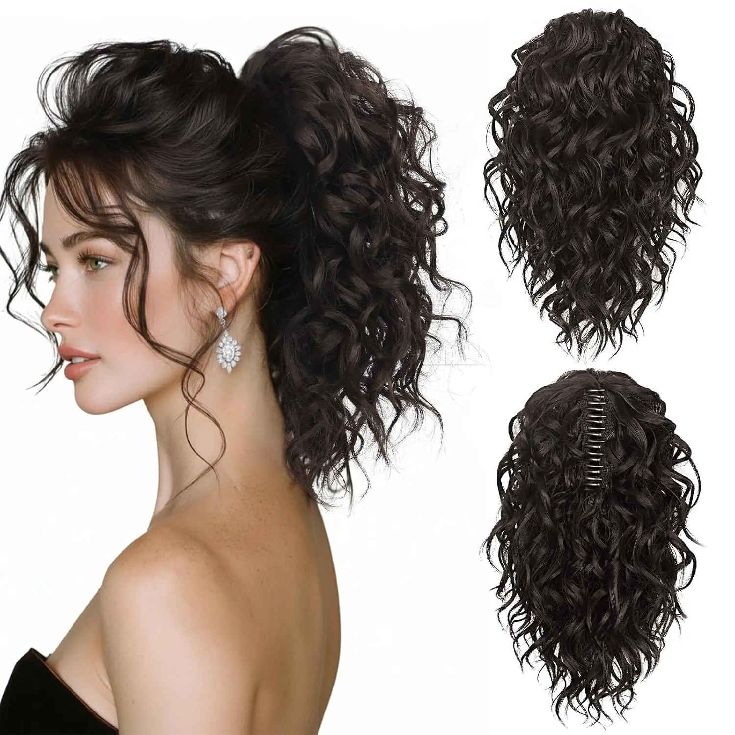 12 Inch Dark Brown Ponytail Extension - Curly Pony Tails Hair Extensions, Claw Clip Ponytail Extension, Synthetic Clip in Ponytail Hair Extensions #TikTokShopDealsforYouDay
