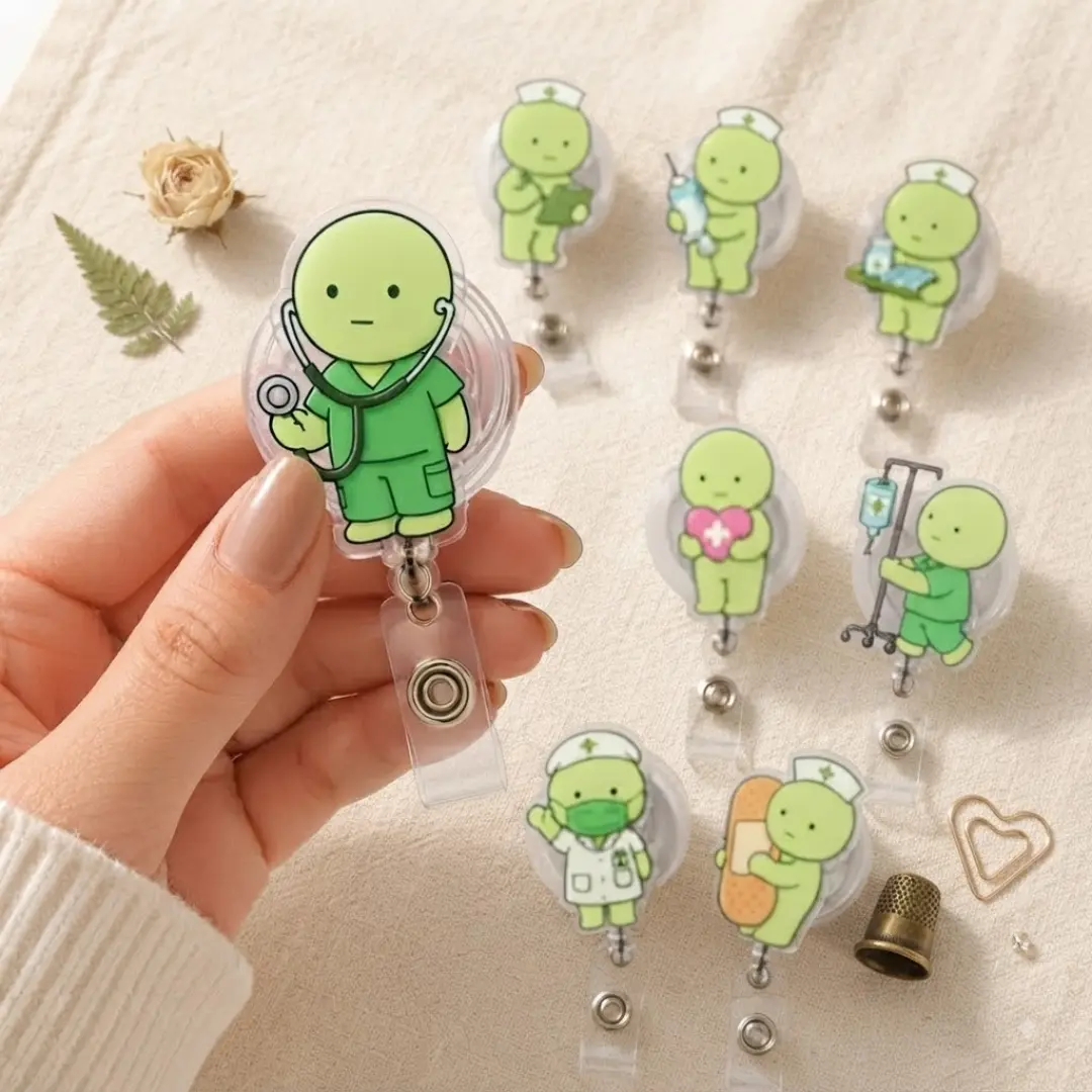 Cute Nurse Badge Reel Green Blob Character Retractable ID Badge Holder Clip Kawaii Nurse Gift for RN CNA Medical Worker Nurse Week