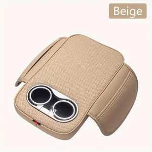 Universal Car Armrest Console Cushion Organizer with 2 Integrated Cup Holders and Side Pockets, PU Leather Vehicle Center Seat Box Cover Protector for Phones, Bottles, and Cards - 1pc