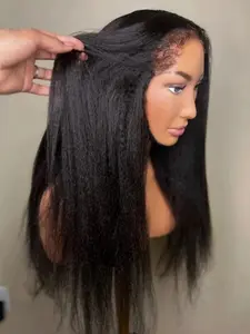 30-Inch Soft Yaki Straight Wig, 180 Density Lace Front, Pre-Styled Baby Hair, Suitable for Women, Daily Use, 13x4x1