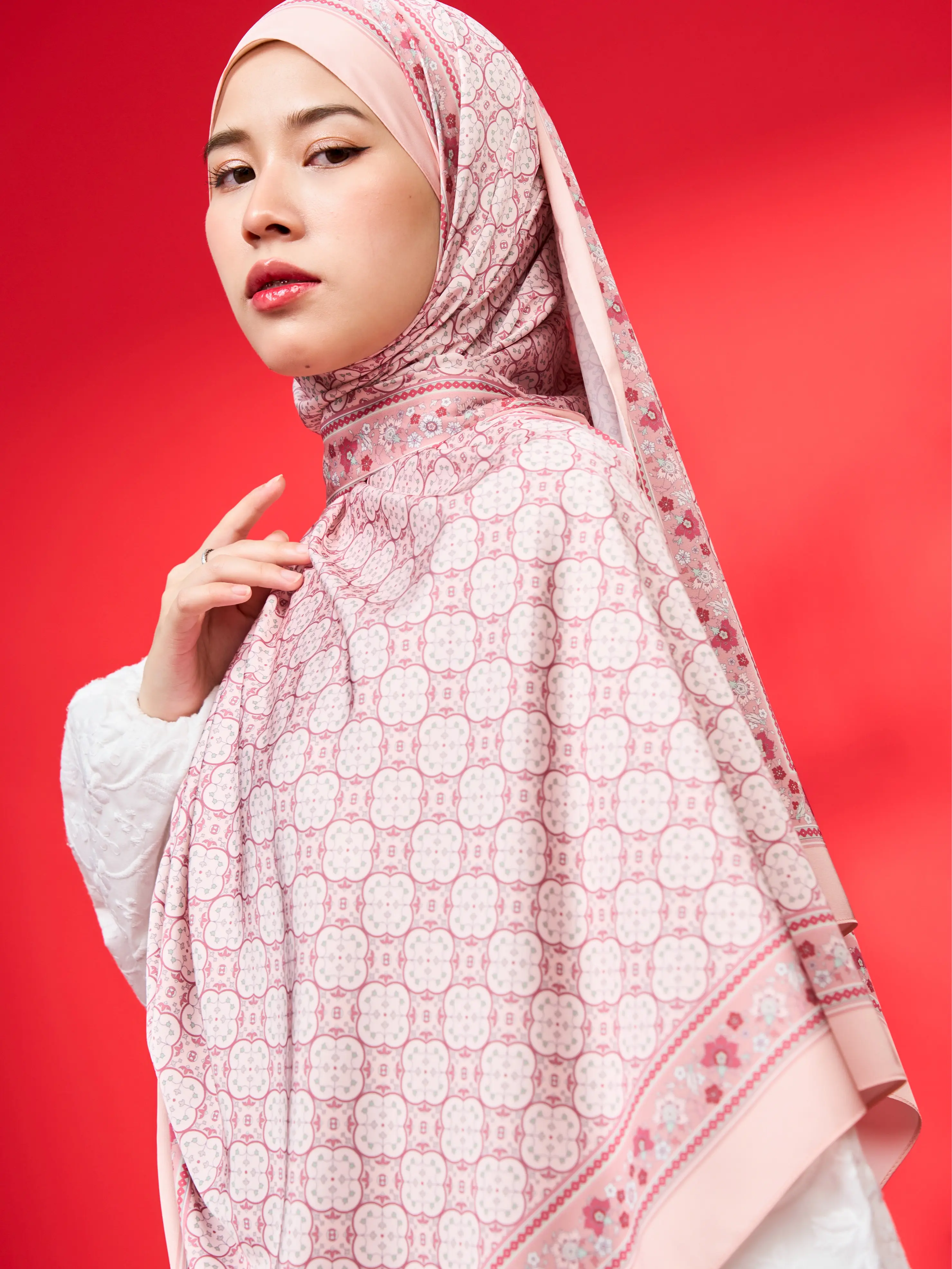 Sakura Tile Satin Silk Hijab: Alhambra Collection