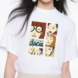women's T-shirt Daria Character Grid Solid color printed short sleeved women's top White, black, khaki Fashion daily women's clothing