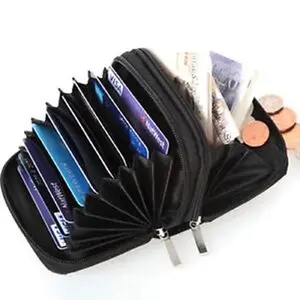 Women Accordion Style Wallet Credit Card Leather Fan Open ID Coin ID Holder Zip