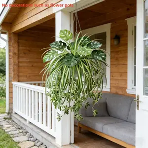 North European Style Artificial Plant Basket Set, Hanging Spider Plant & Monstera Combo, UV Resistant Plants for Outdoor Garden, Home Decor