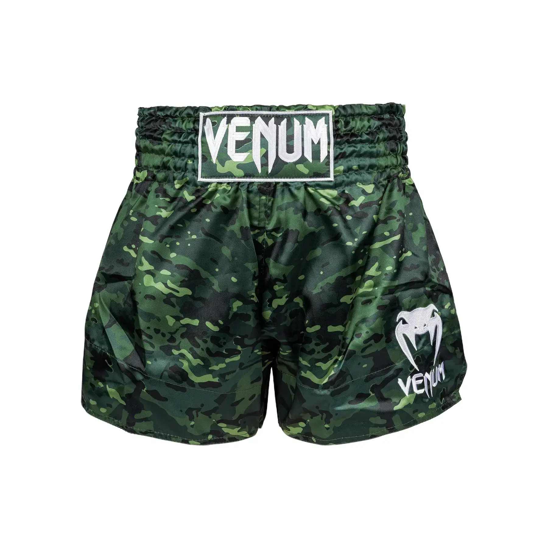 Venum Classic Muay Thai Shorts - Forest Camo, Athletic Performance Sports & Outdoor Clothing for Combat Training, Polyester Shorts, Side Slits, Multi-Size