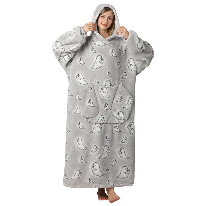Christmas Gifts Plus Size Cute Wearable Hoodie Blanket Nightgown, 1Pcs Msrlassn Women Men Ultra Soft Sherpa Fleece Warm Oversized Hooded Wearable Blanket With Giant Pockets