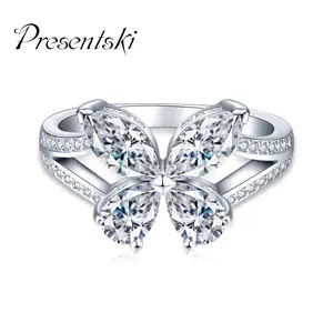 Presentski Butterfly synthetic Moissanite Ring  with Sterling Silver 925