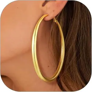 Gold Chunky Hoop Earrings for Women Minimalist Chic Copper Material Round Hypoallergenic Earrings with Box Ideal for Everyday Wear