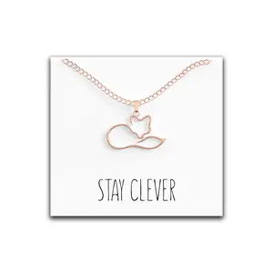 Fox Necklace – “Stay Clever” Message Pendant – Cute Charm Gift