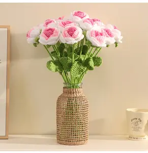 9 Pcs Crochet Rose Handmade Knitted Flowers, DIY Crochet Flower Bouquet, Artificial Flowers, Knitted Red Roses for Mother, Wife, Friend ,Graduation Home Decor