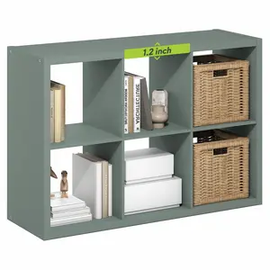 Sage Green 6-Cube Thick-Frame Bookshelf, Reversible Horizontal-Vertical Cubicle Bookcase with Open Back, 14.6x43.8x30in Storage Organizer for Living Room, Home Office