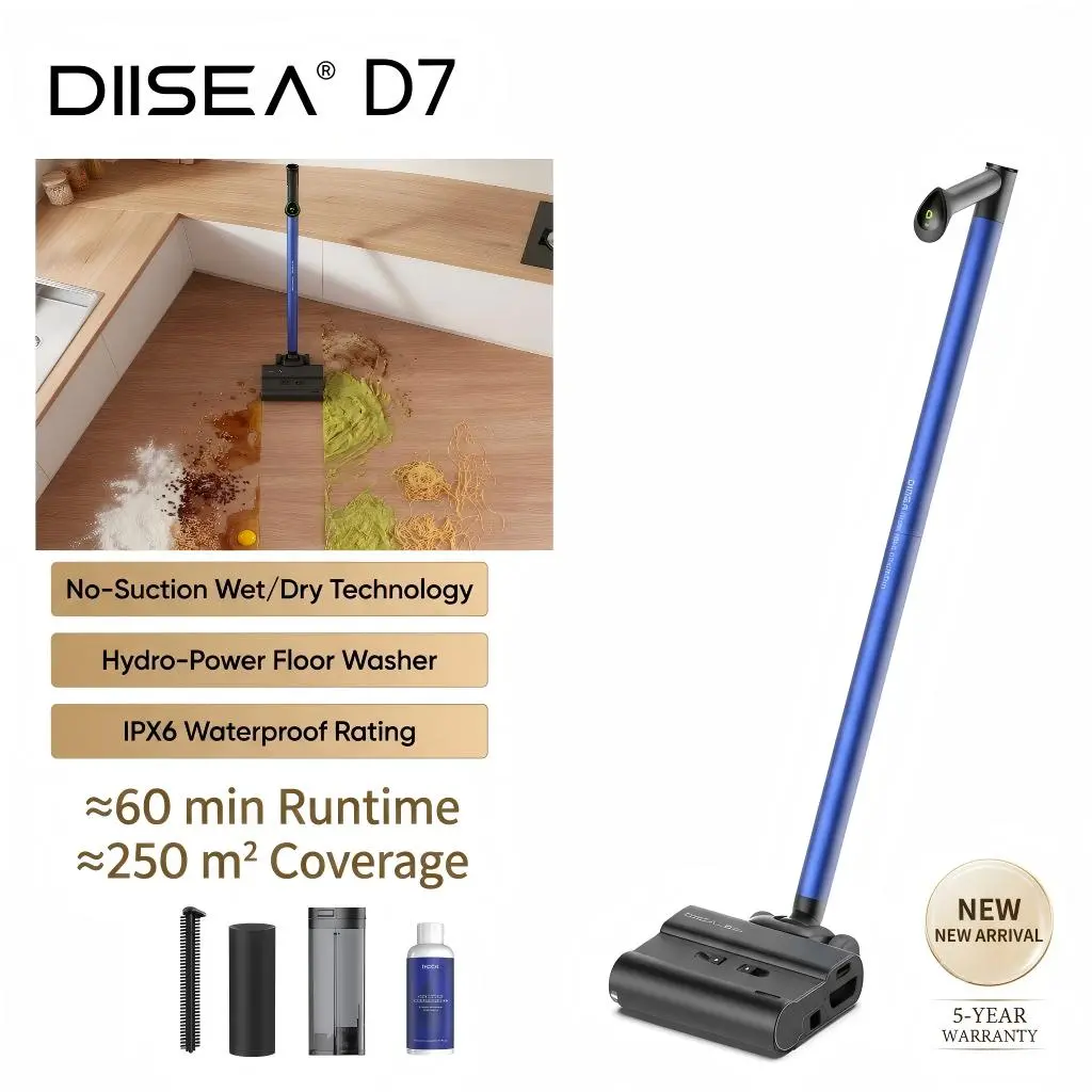 DIISEA Cordless Wet-Dry Hard Floor Cleaner, Sweep & Mop Two-in-one, Self-Propelled, Lightweight & Quiet, Full-Body Washable, Sticky Mess Cleaning, Durable Household Floor Care Appliance