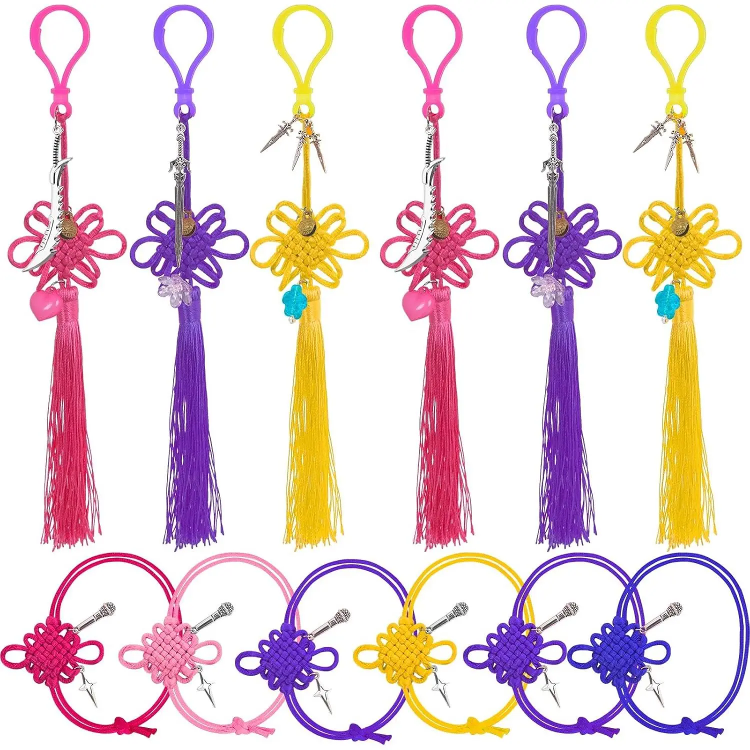 12-Piece Chinese Knot Tassel Keychains, Artful Cultural Fusion Bag Charms with Sturdy Metal Accents for Fashion Accessories & Party Favors, 12-Piece Set, Everyday, Set Pack