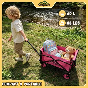 [DFYD 2026] Wildfinder Small Size Collapsible Utility Wagon Cart with Wheels, 330 lbs Heavy-Duty Load, Lightweight Folding Design and Adjustable Handle for Camping, Garden, Sports, and Shopping summerwins