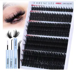 CORUSCATE Spiky Lash Clusters Kit 120D Volume Cluster Eyelash Extensions Mink Strip Lashes Spikes Mega Style Lash Extension Kit 14-22mm Eyelash Clusters Long Individual Lashes with Lash Cluster Glue