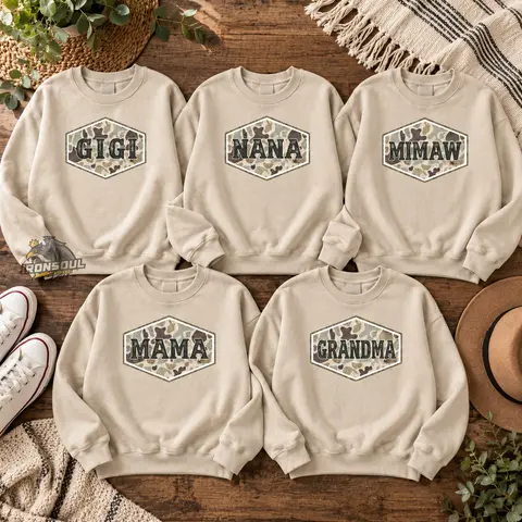 Custom Gigi Nana Mamaw Mama Grandma Sweatshirt, Trendy Camouflage Mom Crewneck Graphic Cotton Pullover for Daily Wear, Apparel Made In The US - IronSoul Apparel