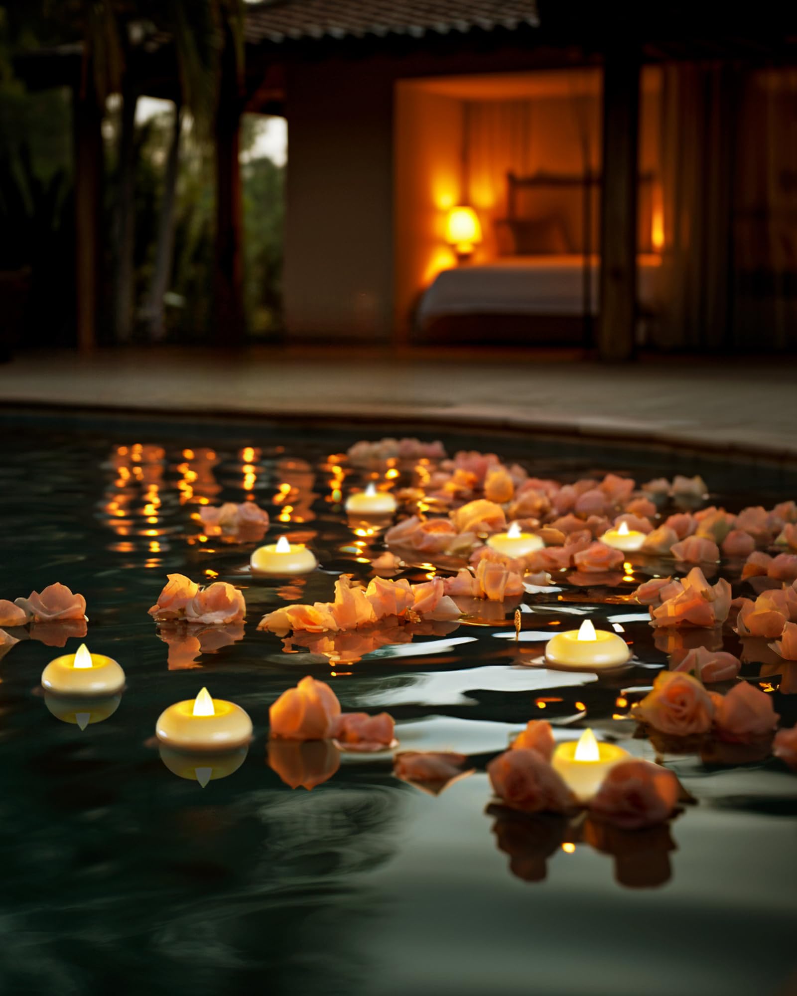 24 Pack 2” Flameless Led Floating Candles, 200 Hour Battery Operated Flickering Waterproof Tealights for Cylinder Vases, Centerpieces at Wedding, Party, Pool, Holiday (Ivory Base)