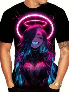 Men's and women's anime graphic t-shirts, Round Neck, Streetwear - Japanese anime beautiful lighting, glossy finish, breathable polyester blend, Fitted, machine washable, modern street style essentials for women