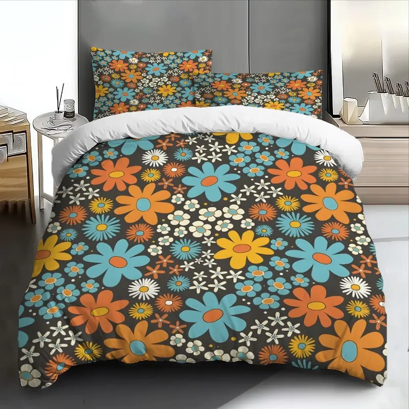 Vintage Floral Bohemian 2D Bedding Set, King Size, Soft & Breathable, Includes Duvet Cover & Pillowcases, Ideal Gift