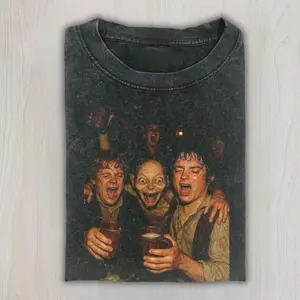 Gollum Frodo Samwise Drinking Parody Tee, LOTR Funny Meme Shirt, Vintage Movie Humor Top, Geek Gift, Lord of the Rings Hobbit Party Meme Shirt, Unisex Cotton Crewneck T-Shirt Menswear Womenswear Streetwear Top