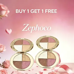 [Buy 1 Get 1 Free]zephoco 4-in-1 Radiant Eye & Cheek Palette - Eyeshadow, Blush & Highlighter Shimmer Powder All-in-One Makeup tiktok shop spring glow up Radiance Cosmetic diamond texture