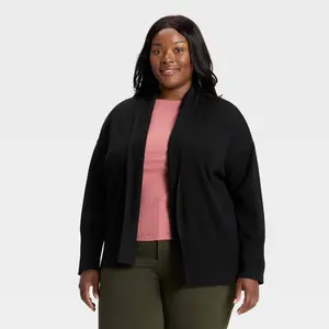 Women's Open Cardigan - Ava & Viv Black 2X