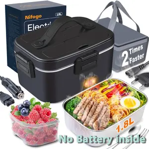 Electric Lunch Box Food Heater for Adults, Heated Lunch Box 12V/24V/110V Portable Food Warmer for Car/Truck/Office 1.8L Removable Stainless Steel Container with Fork Spoon and Bag