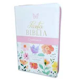 Biblia Quinceañera con Cierre Letra Grande 12 puntos RV1960 imit piel blanco floral con Indice y canto floral