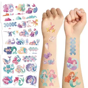 Mermaid Series Tattoo Stickers, Cartoon Waterproof Fun Patch for Kids, 10 Pcs, Flat Sticker Type, No Ca Prop 65 Warning, Fun Activities