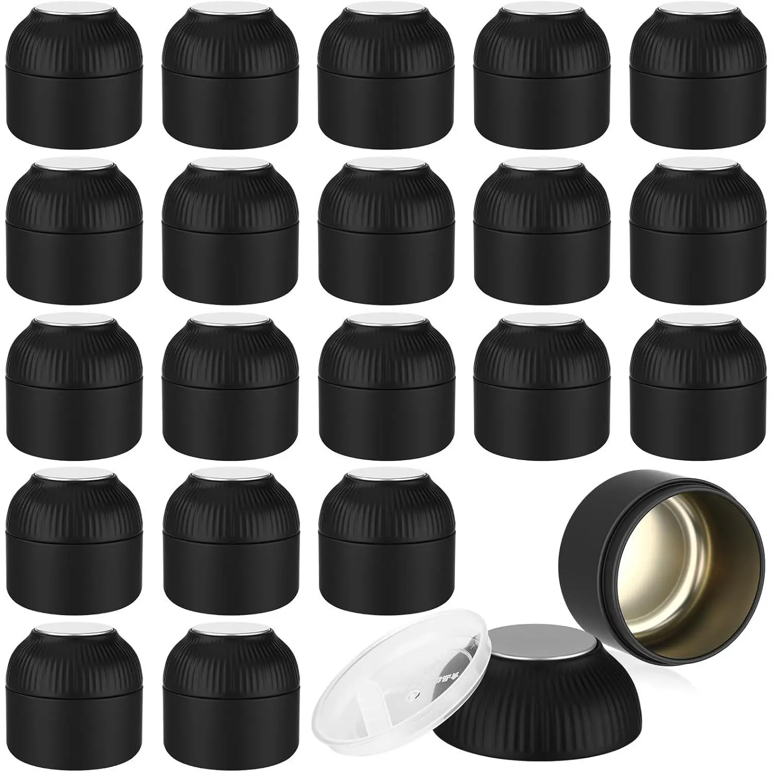20 count Mini  Tin Canister with Airtight Double  2.5 oz Bulk Small Round Metal Tinplate  Tin Can  Kitchen Containers for Loose Teas Spices Coffee  Sugar Candy (Black)