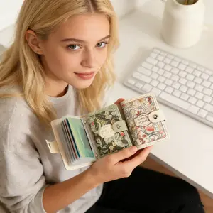 Vintage Floral Oil Painting Card Holder for Women Retro Style Multiple Card Slots Large Capacity Slim Credit Card Wallet Case for ID Badge Key Cards Driver License and Daily Cards Use with Elegant Classic Design -RR