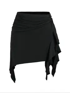 【plus Size】 Solid Irregular Hem Skirt, Casual Fashion Short Skirt for Daily Outdoor Wear, Women Clothing for All Seasons