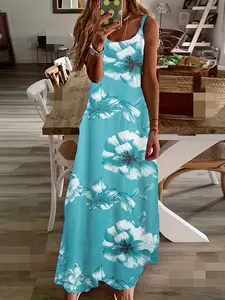 Women's Floral Print Cami Dress, Fashion Casual Boho Chic Bohemian Style Sleeveless Spaghetti Strap Maxi Dress for Summer, Women's Clothing for Beach Holiday, Casual Boho Fit Womenswear